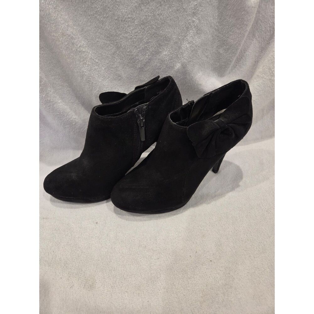Impo Patricia Black Faux Suede Ankle Boots Bow Platform Booties High Heel Size 6
